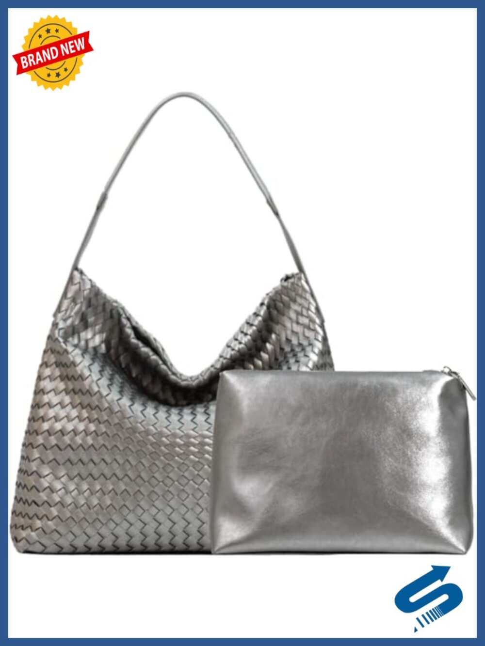 Vegan Leather Woven Hobo Tote Handbag with Adjustable Strap & Clutch